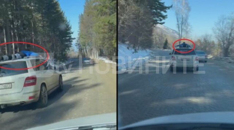 Луд за връзване: Мъж се премята върху покрива на автомобил на Витоша